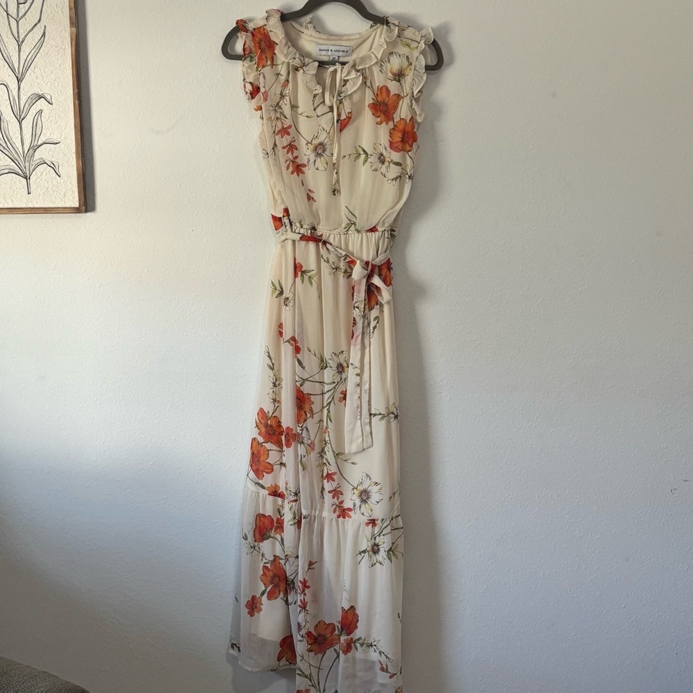 Emma & Michele Cream Flutter Sleeve Maxi Dress - Picture 2 of 8